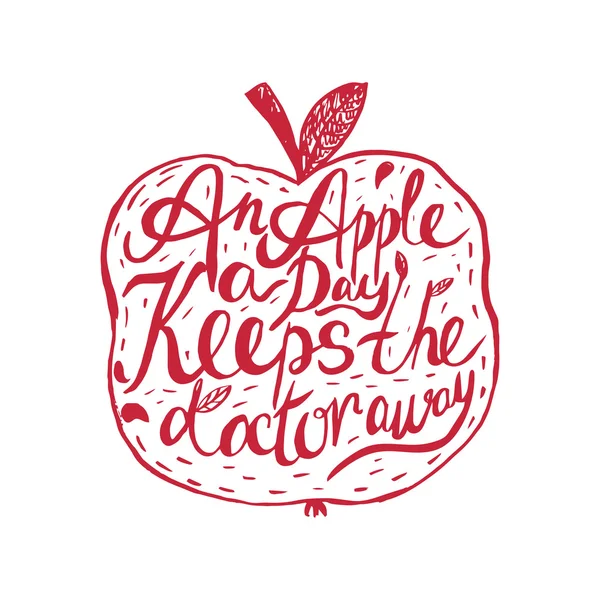 Cita motivacional vintage dibujada a mano sobre la salud y la manzana: "Un Ilustración de stock