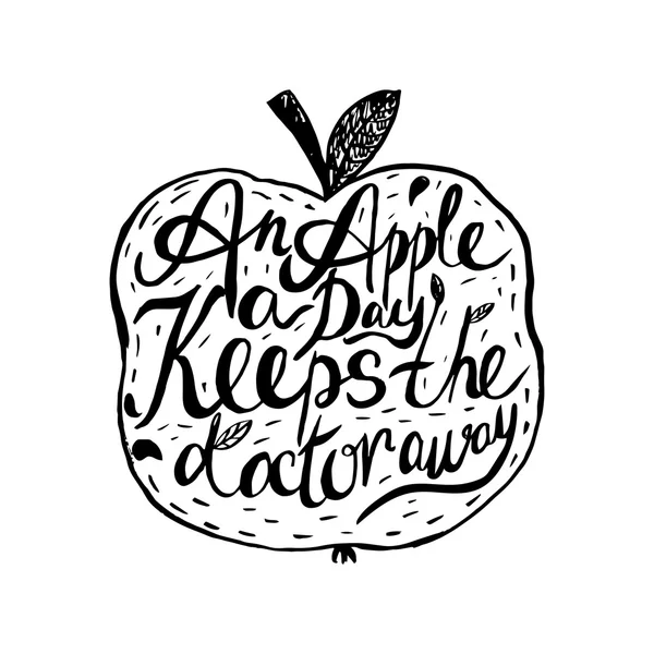 Cita motivacional vintage dibujada a mano sobre la salud y la manzana: "Un Gráficos vectoriales