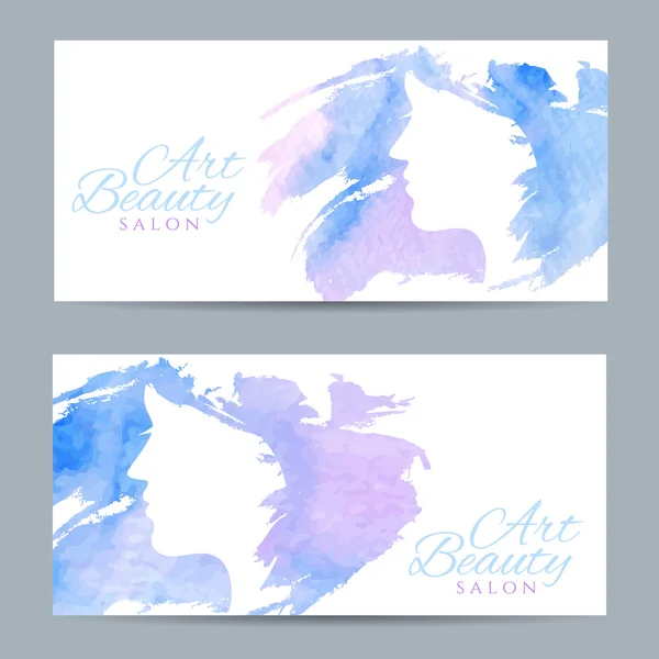 Set van banners met conceptuele silhouet van een vrouw met haar. — Stockvector