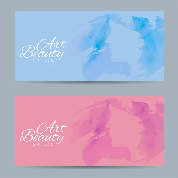 Set of banners with conceptual silhouette of a woman with hair. — Stock Vector