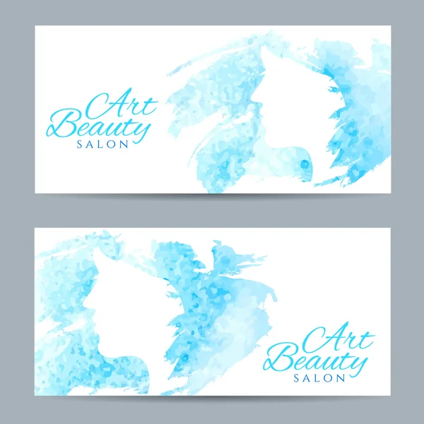 Set of banners with conceptual silhouette of a woman with hair. — Stock Vector