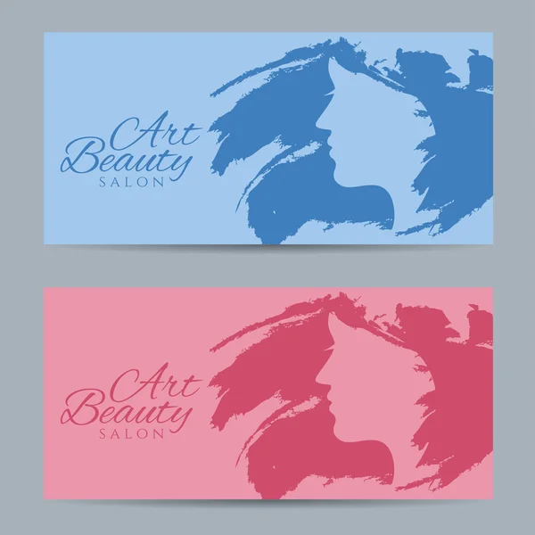 Set van banners met conceptuele silhouet van een vrouw met haar. — Stockvector