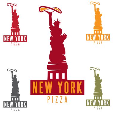 Özgürlük heykeli ile New York city vektör tasarım templat pizza