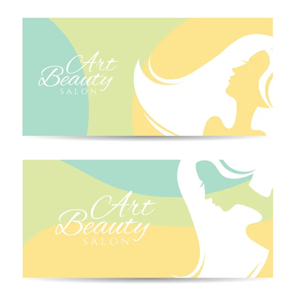 Set van banners met conceptuele silhouet van een vrouw met haar. — Stockvector
