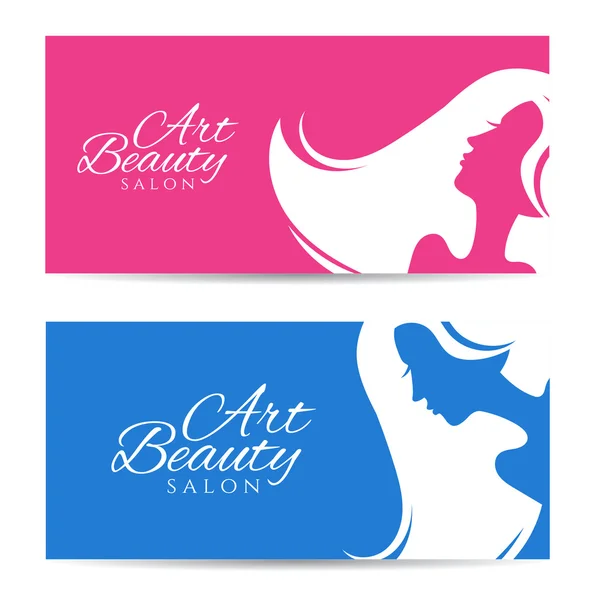 Set van banners met conceptuele silhouet van een vrouw met haar. — Stockvector