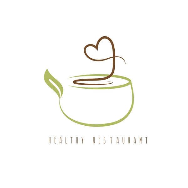 Conceito de restaurante saudável com coração e panela — Vetor de Stock