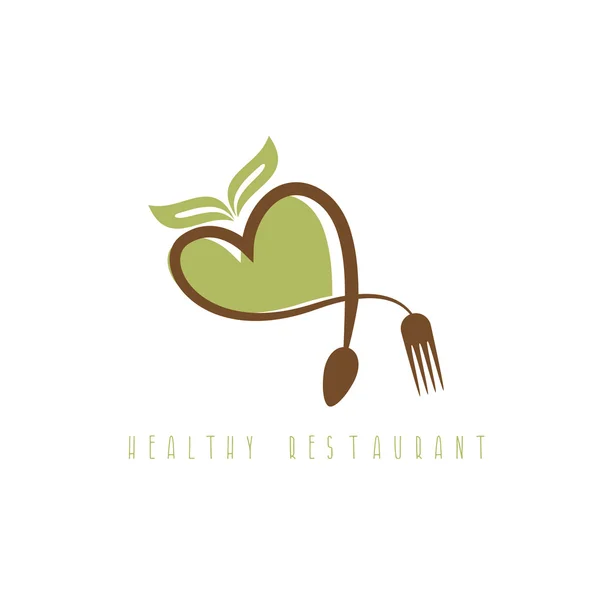 Concepto de restaurante saludable con cuchara de corazón y tenedor — Vector de stock