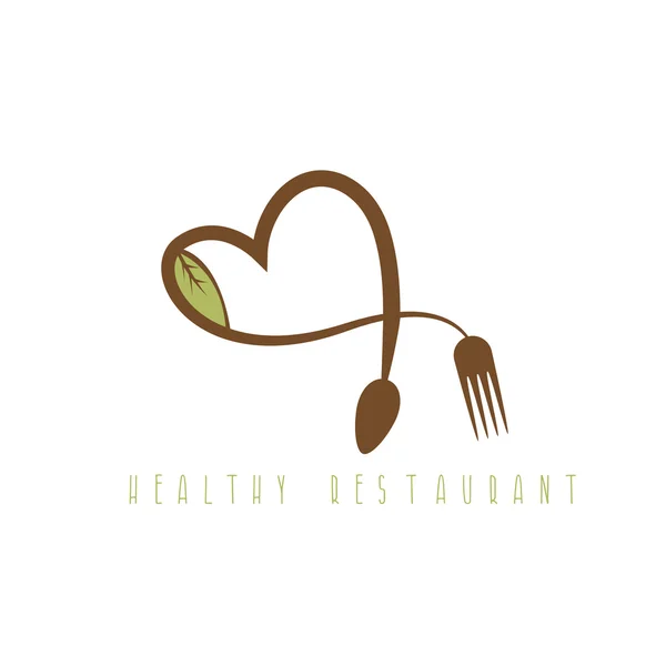 健康餐厅概念与心汤匙和叉子 — 图库矢量图片