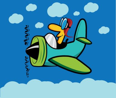 karikatür uçak pilotu ve bulutlar