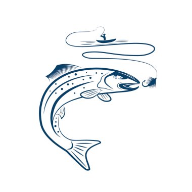 balıkçı teknesi ve alabalık çizimi