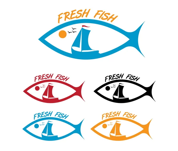 Emblemas de peixe fresco —  Vetores de Stock