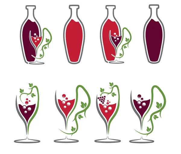 Conjunto de botellas de vino y copas — Archivo Imágenes Vectoriales