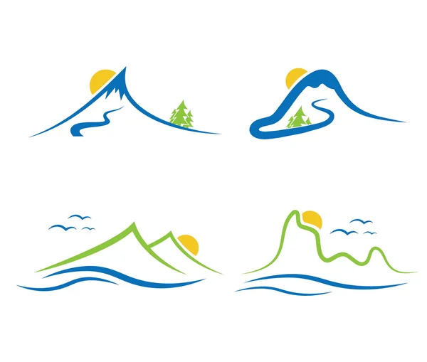 Conjunto de montañas y sol — Archivo Imágenes Vectoriales