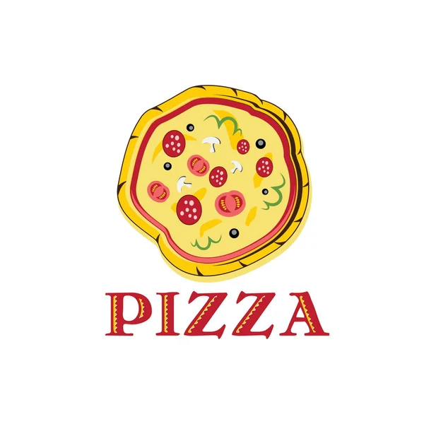 Pizza mit Tomaten, Wurst und Pilzen — Stockvektor