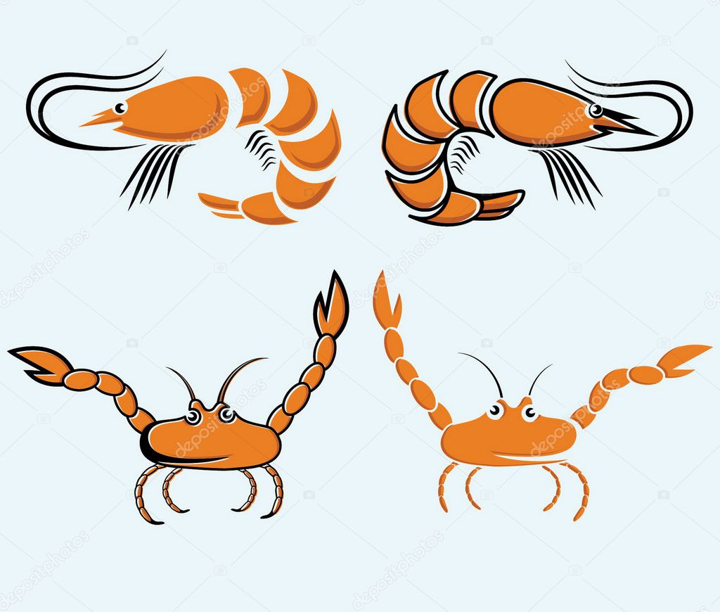 set of  shrimps and crabs