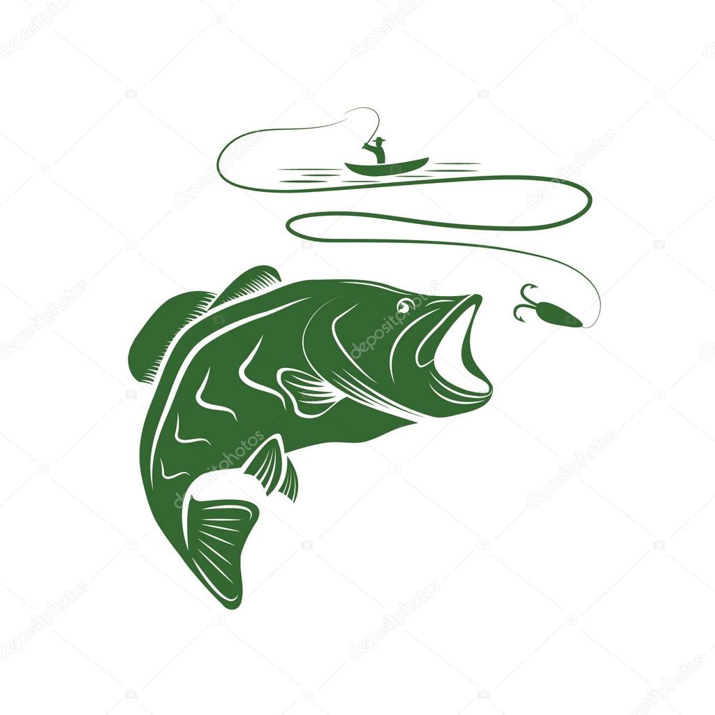 illustration of fisherman in a boat and big mouth bass