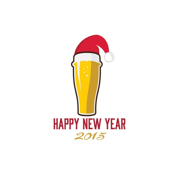 Glas bier in merry christmas hat — Stockvector