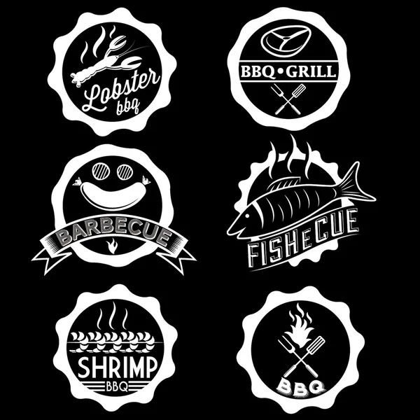 BBQ, seafood, steak labels, icons, badges template set — Stock Vector