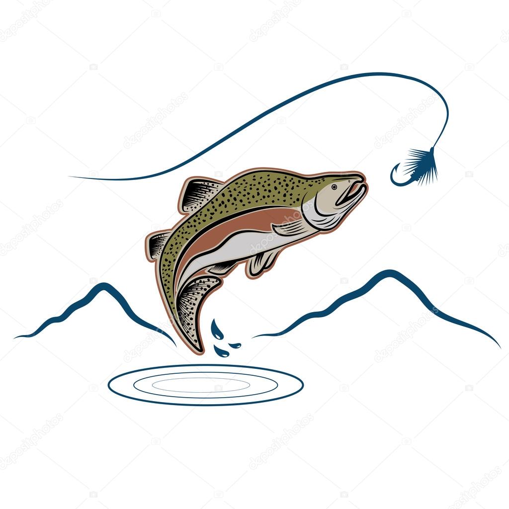 jumping salmon on landscape background
