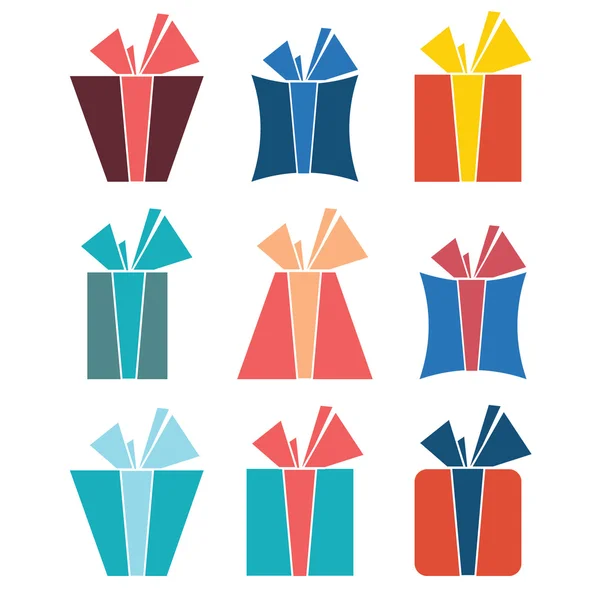 Conjunto de nueve iconos coloridos de cajas de regalo — Archivo Imágenes Vectoriales