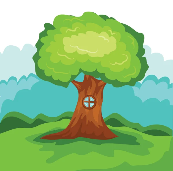 Ilustración árbol casa vector — Vector de stock