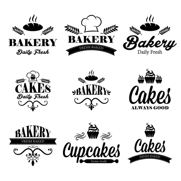 Set of black bakery logos — Vector de stock