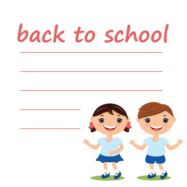 Illustration cute boy and girl with blank back to school — Stock Vector