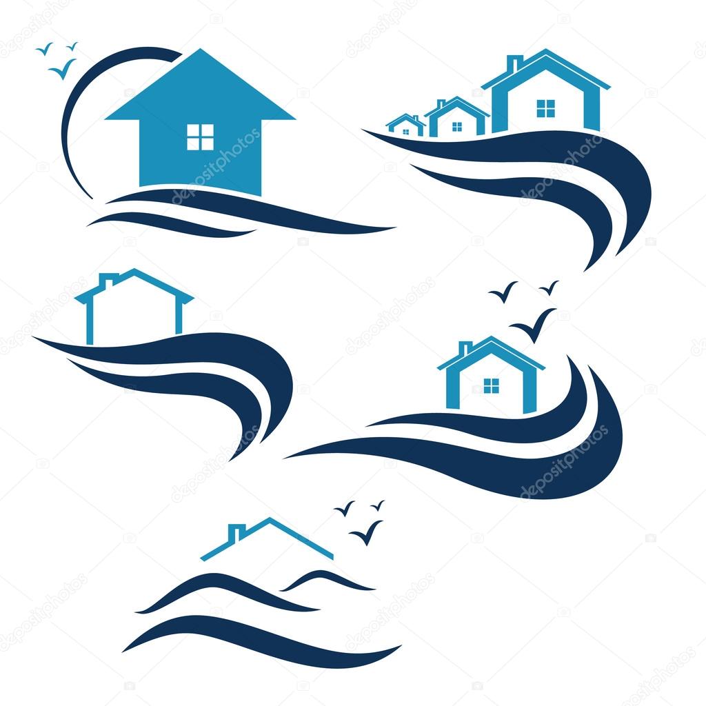 House and waves icon vector 