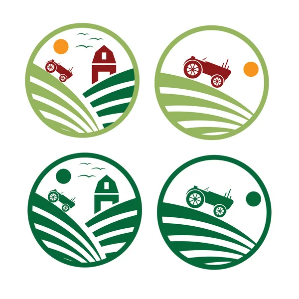 Azienda agricola con set emblemi trattore — Vettoriale Stock
