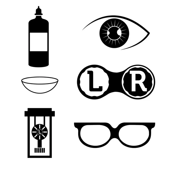 Lentes de contacto oculares elementos y gafas — Vector de stock