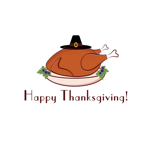 Happy thanksgiving illustration med Turkiet och pilgrim hatt — Stock vektor