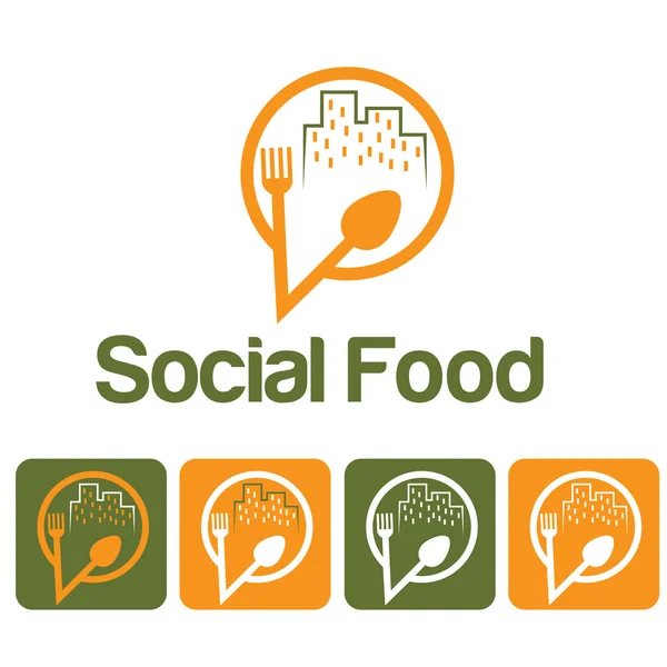 Ilustración de alimentos sociales e icono conjunto — Vector de stock