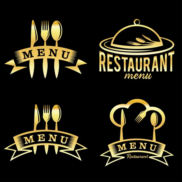 Restaurante de oro y elementos de menú conjunto — Vector de stock