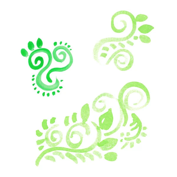 Illustration de feuilles vert aquarelle dessinées à la main. Vecteur — Image vectorielle