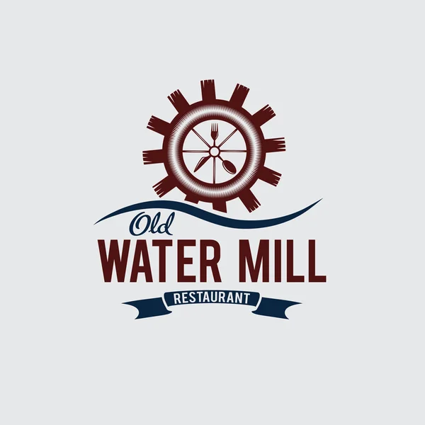 Old water mill restaurant concept vector design template — Stock Vector