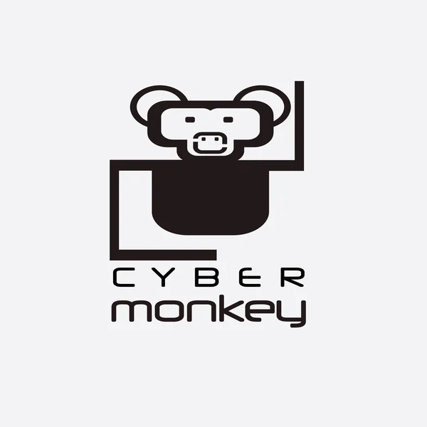 Cyber monkey computer shop vector design template — Stock Vector