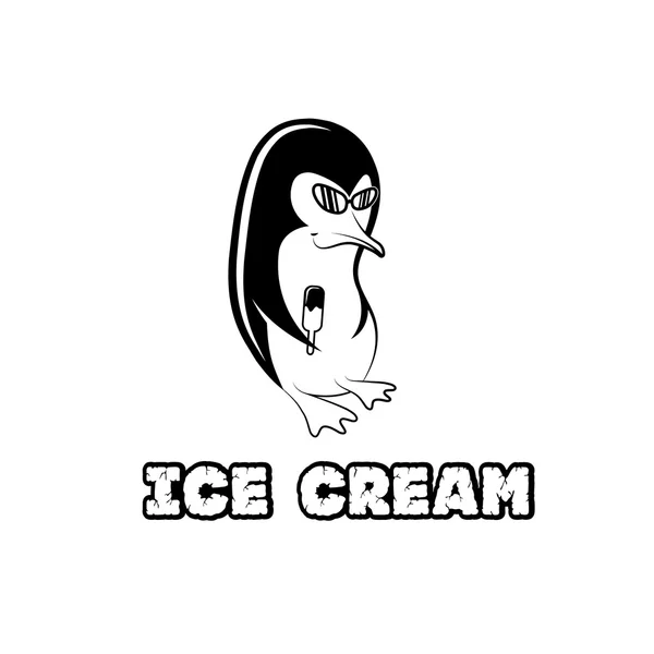 Penguin in sunglass holding ice cream — Stock Vector