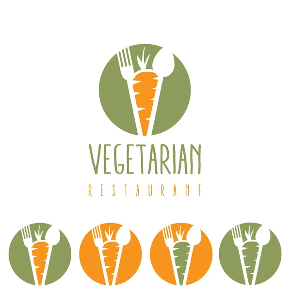 Vegetarisch restaurant illustratie met wortel, lepel en vork — Stockvector