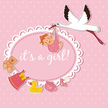 Bir kız getiren leylek Illustration. Vektör