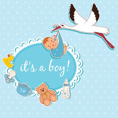 Bir çocuk getiren leylek Illustration. Vektör