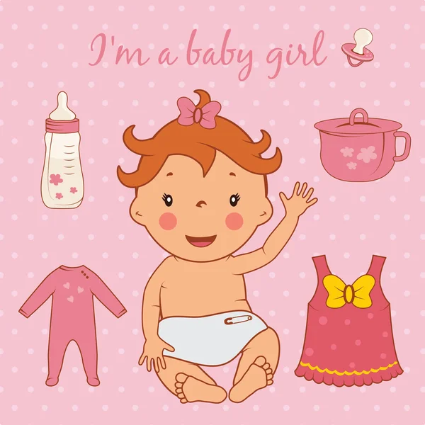 Ilustrasi bayi perempuan yang lucu. Vektor - Stok Vektor