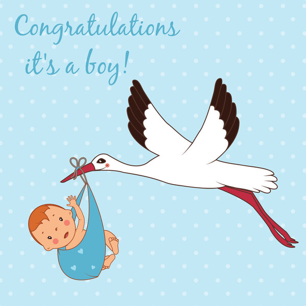 Иллюстрация того, что аист привел мальчика. Вектор
