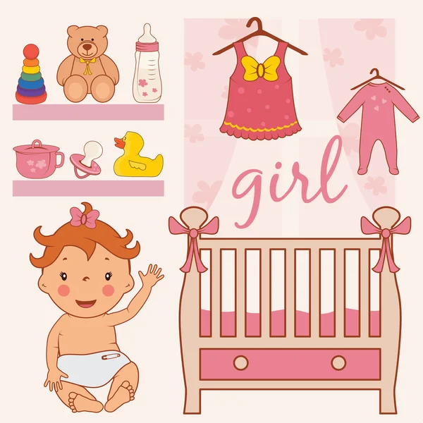 Illustration of room baby girl. Vector — Stock Vector