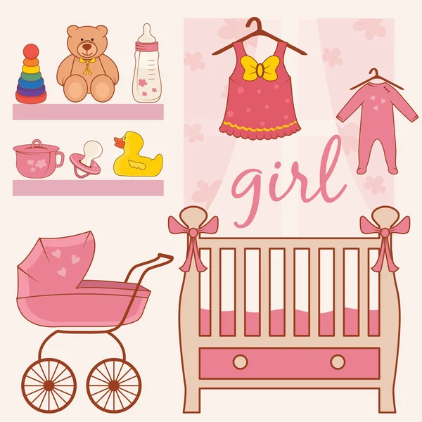 Illustration of room baby girl. Vector — Stock Vector