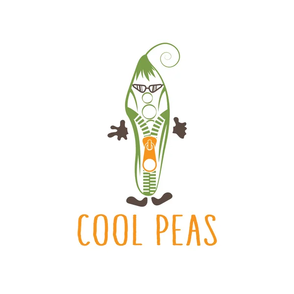 Cool peas with zipper in sunglasses vegetarian concept — Stock Vector