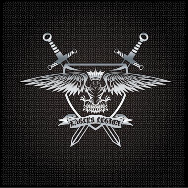 gümüş kartal metal arka plan taç ve kılıç kret