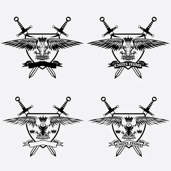 Aigle avec couronne et épées collection de crêtes — Image vectorielle