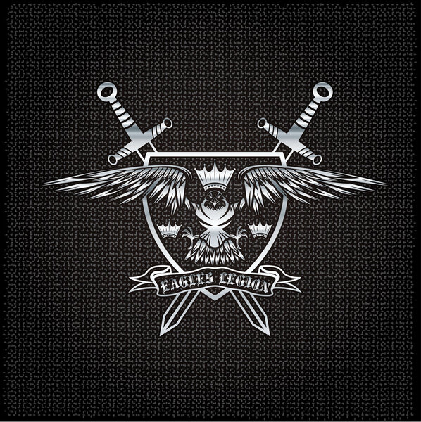 Серебряный орел с короной и гербом на металлическом фоне
