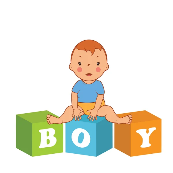 Illustration of cute  baby boy with children bricks. Vector — Stock Vector