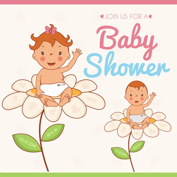 Cartão de convite de ilustração no chuveiro do bebê. Vetor —  Vetores de Stock